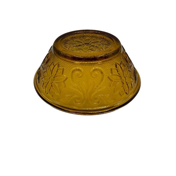 Indiana Glass Tiara Glass Serving Bowl Daisy Pattern Vintage Amber Brown Flower - Picture 6 of 11